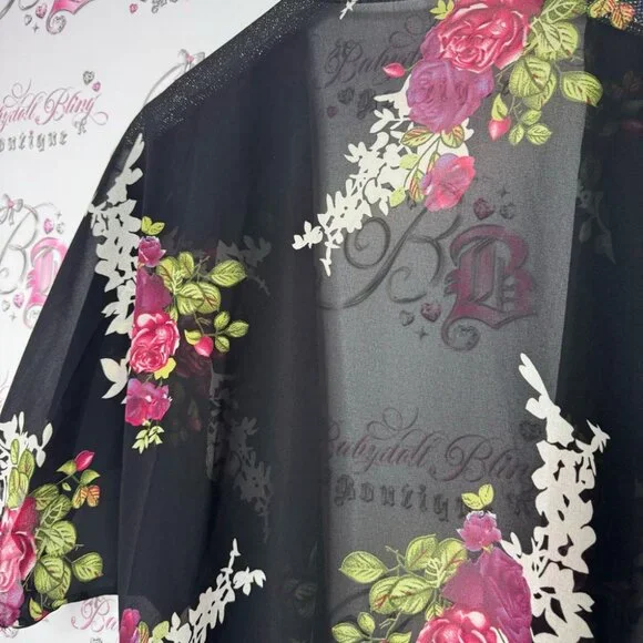 Floral cardigan sheer black pink red green flowers 💐 light weight kimono 👘 - Picture 5 of 5